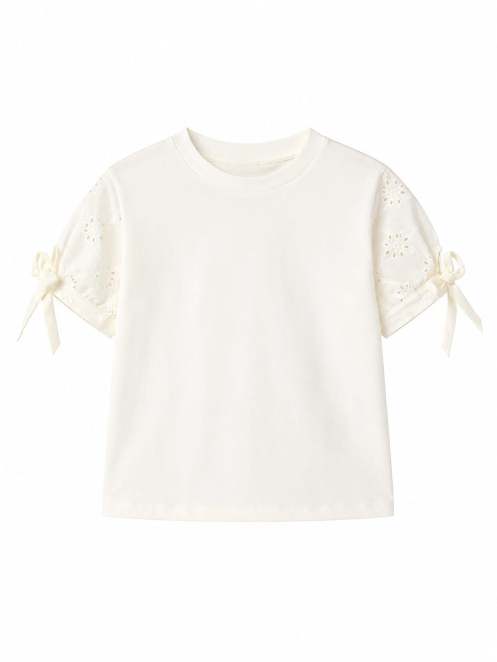 Shirt met kanten mouwen met strik beige