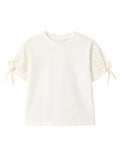 Shirt met kanten mouwen met strik beige