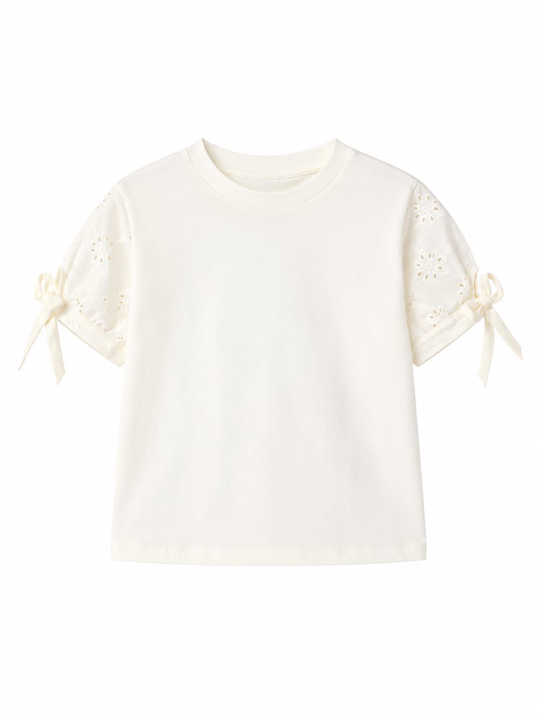 Shirt met kanten mouwen met strik beige