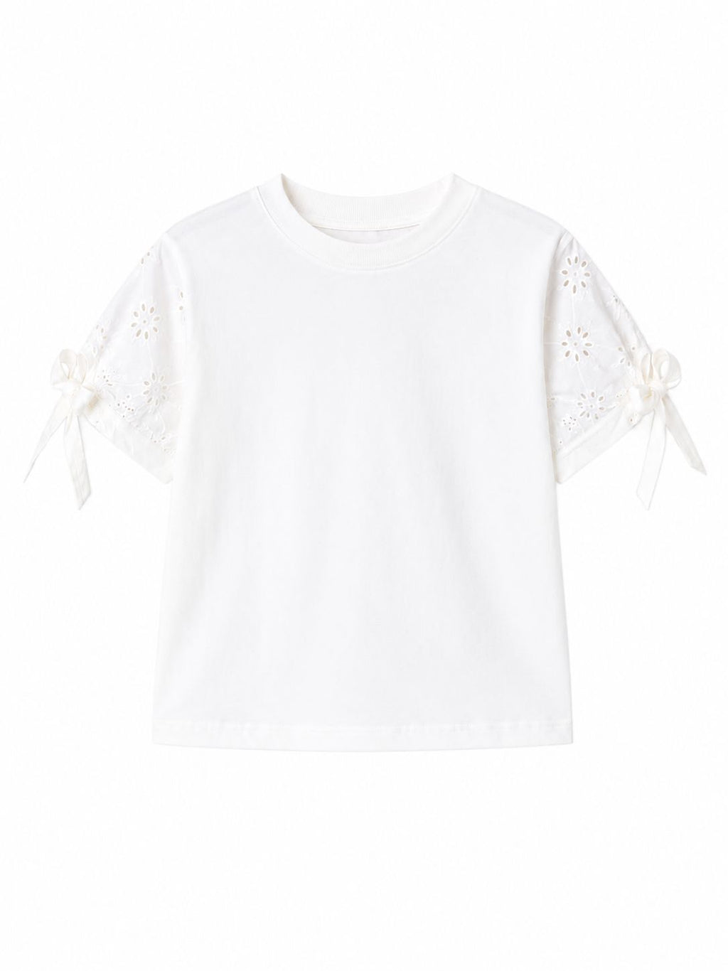 Shirt met kanten mouwen en strik wit