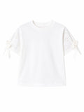 Shirt met kanten mouwen en strik wit