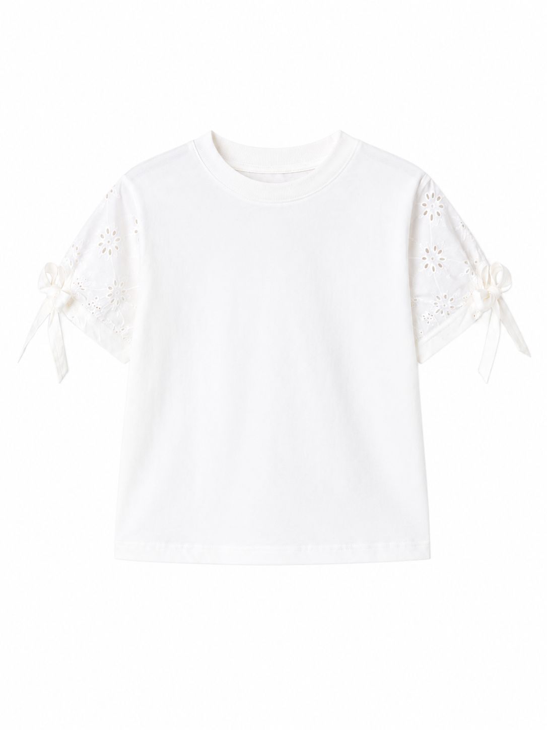Shirt met kanten mouwen en strik wit
