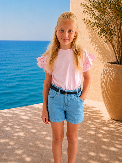 Demin korte broek met riem