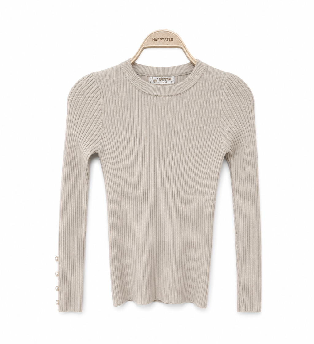 Meisje beige geribde trui