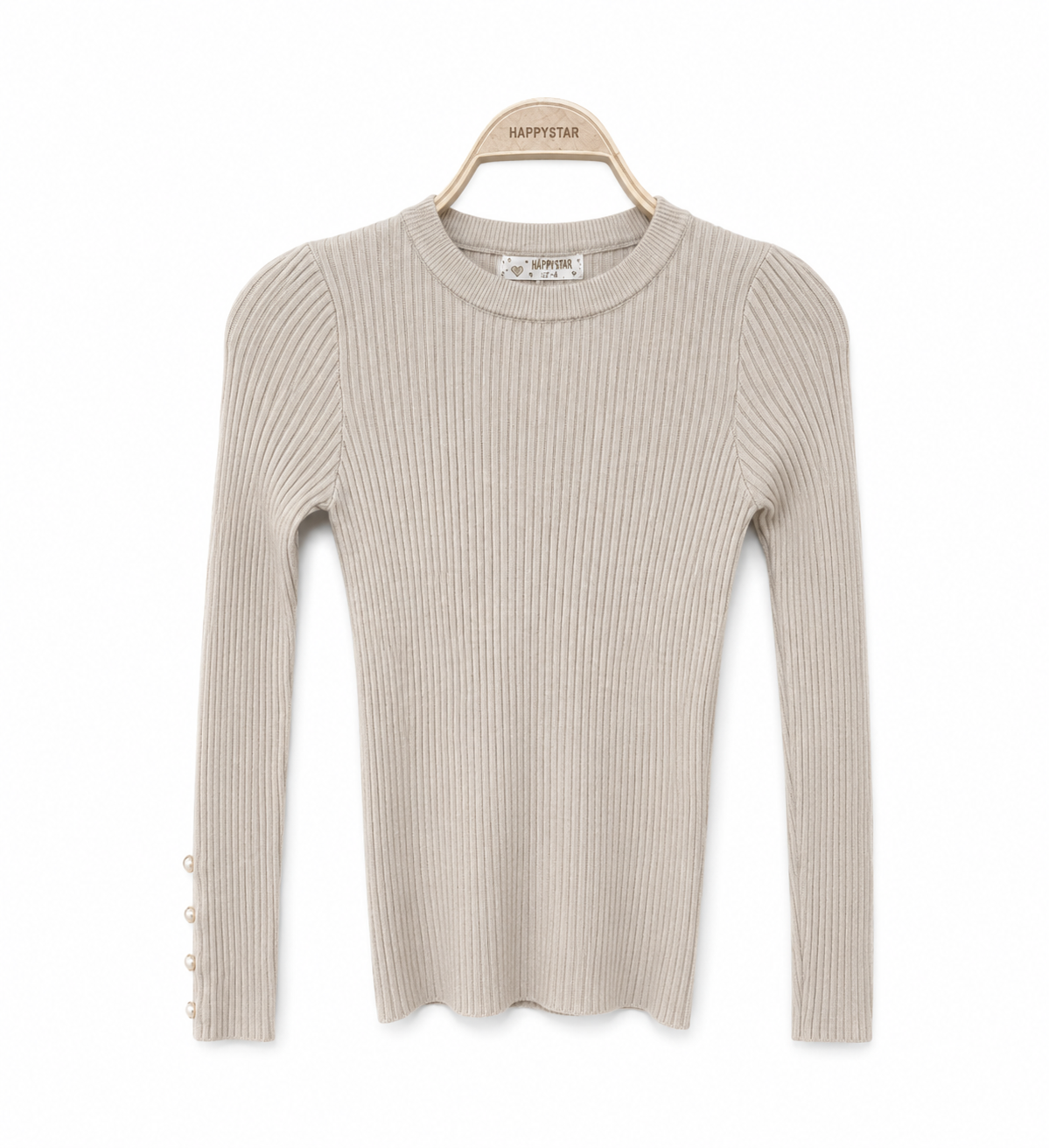 Meisje beige geribde trui
