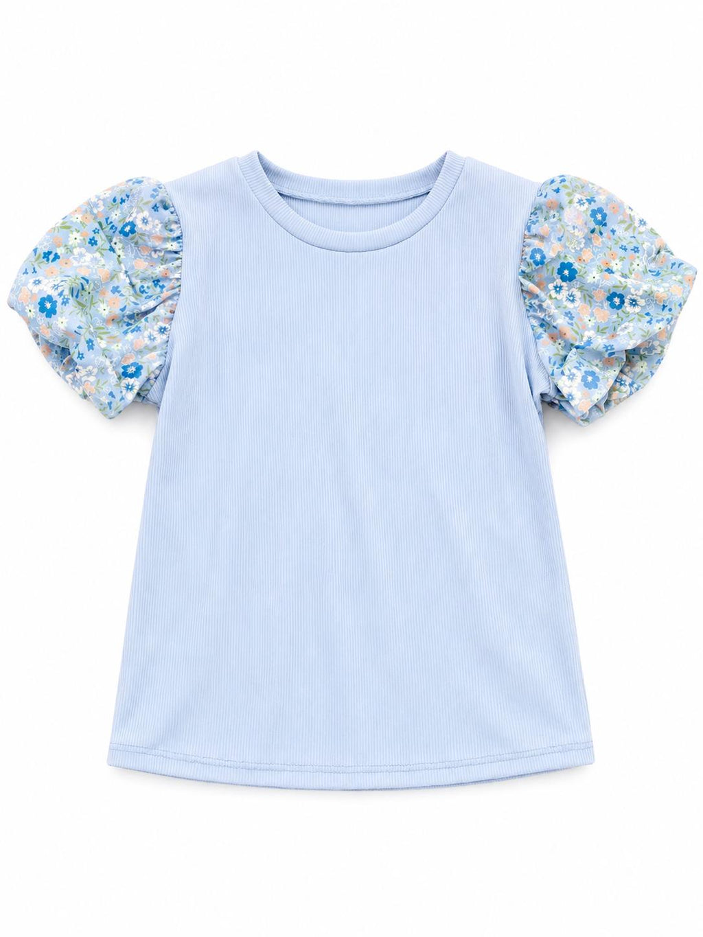 T-shirt met bloemen en pofmouwtjes