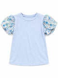 T-shirt met bloemen en pofmouwtjes