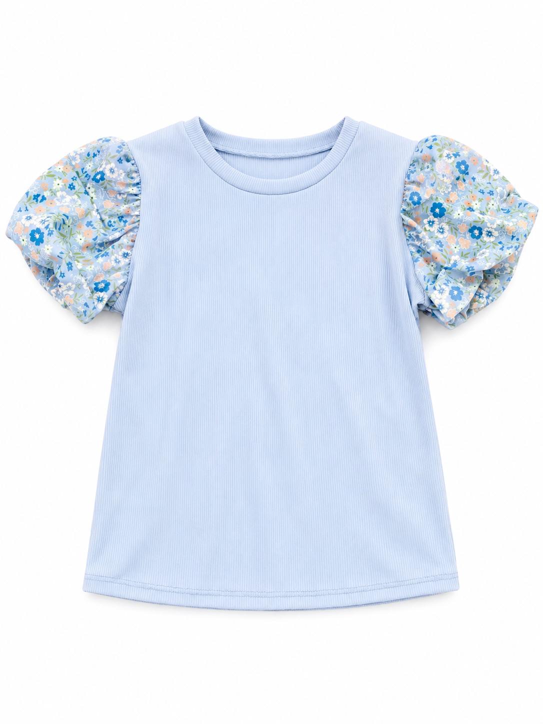T-shirt met bloemen en pofmouwtjes