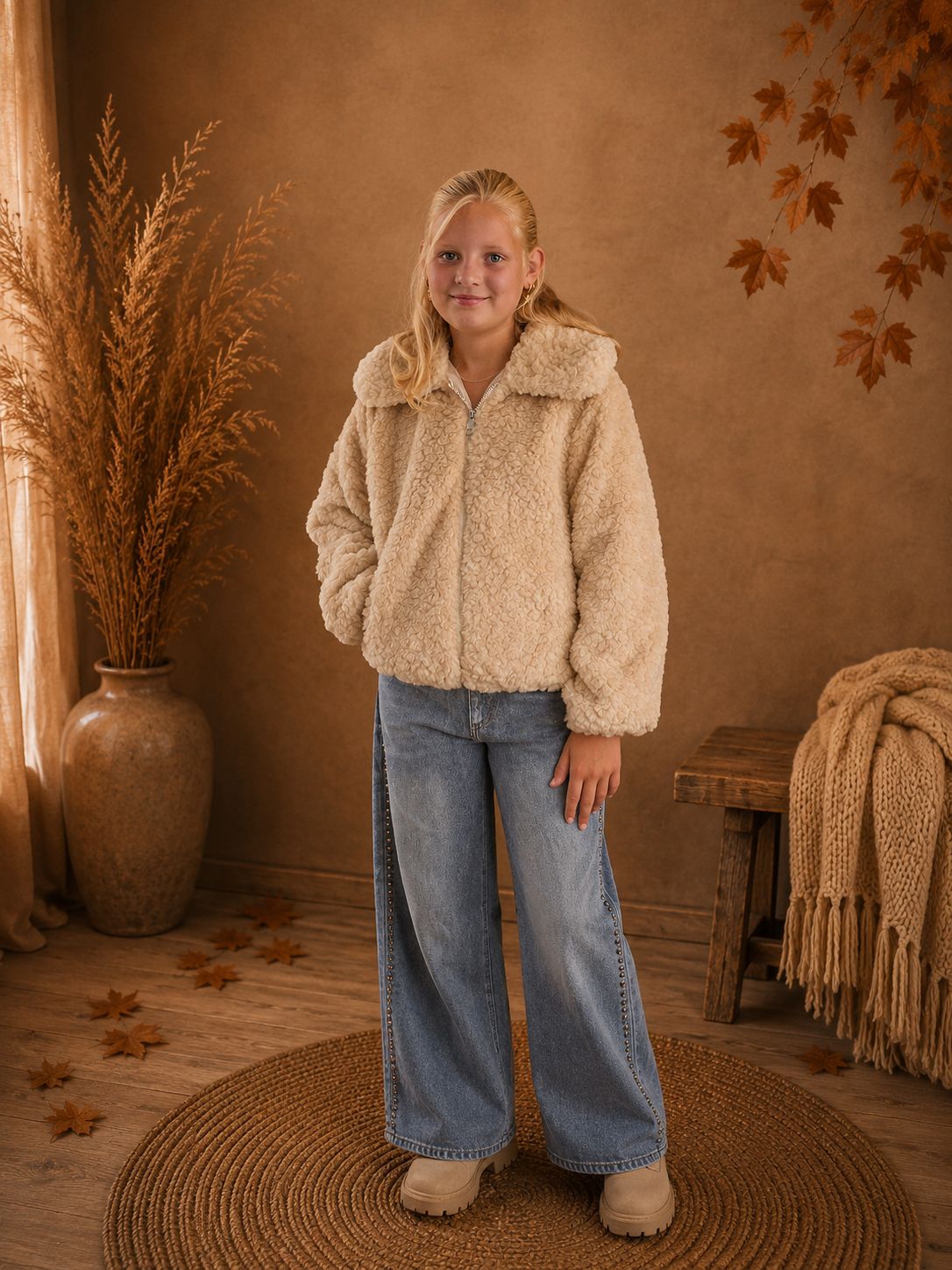 Zachte teddy jas beige