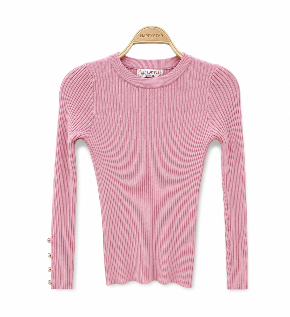 Meisje roze geribde trui
